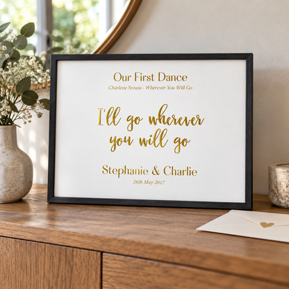 BB anniversary lifestyle 2026 | personalised-gold-foil-wedding-song-lyric-quote-print | wide