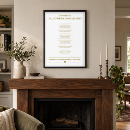 BB anniversary lifestyle 2026 | personalised-gold-foil-wedding-song-lyrics-print | wide
