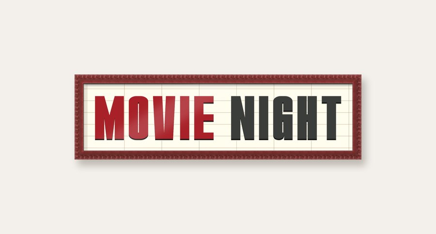 Movie Night panoramic print in a dark red bobbin frame