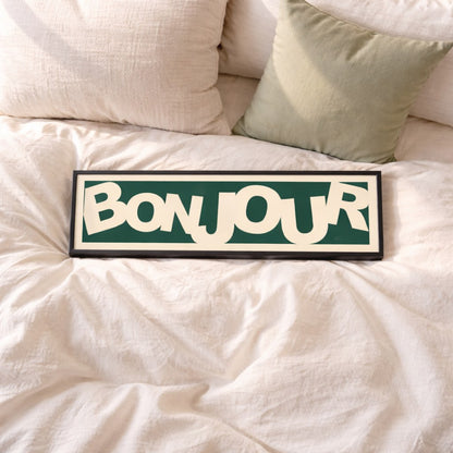 Bonjour Retro panoramic print on display