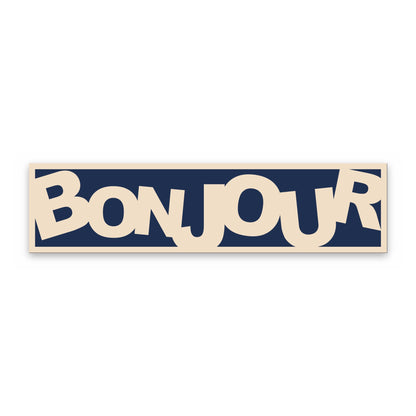 Bonjour Retro panoramic print with a navy background
