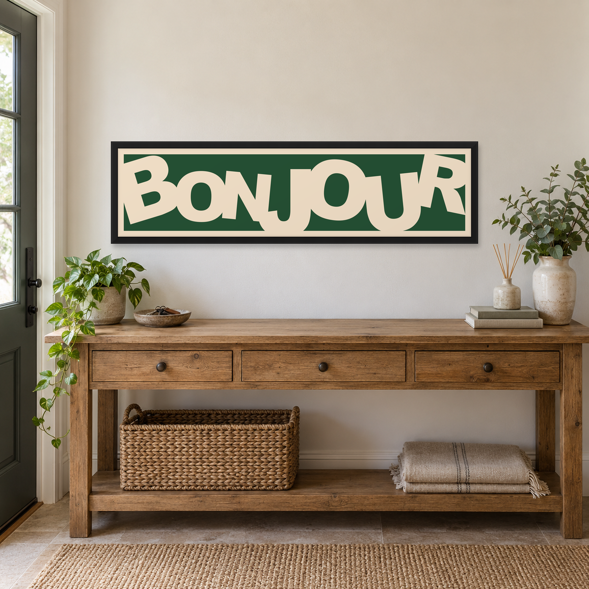Bonjour Retro Panoramic Print - wider room setting, matt black wood