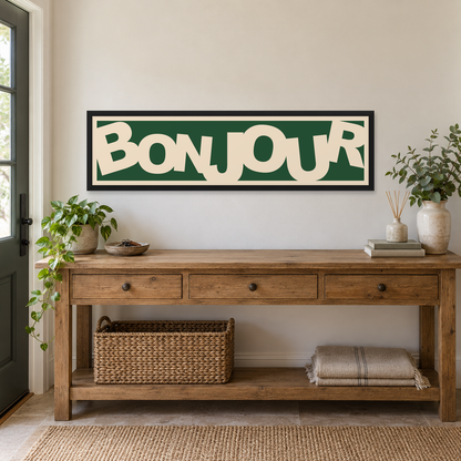 Bonjour Retro Panoramic Print - wider room setting, matt black wood