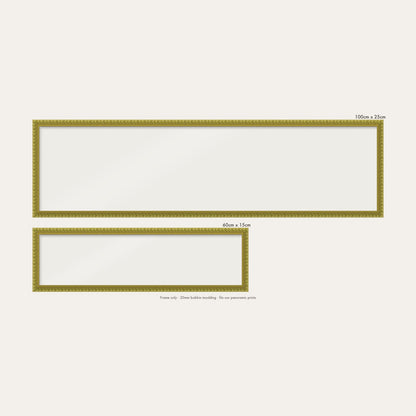 Green bobbin panoramic frame shown in both sizes, 60cm x 15cm and 100cm x 25cm