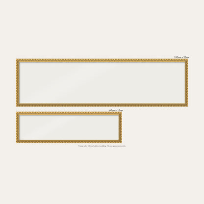 Gold bobbin panoramic frame shown in both sizes, 60cm x 15cm and 100cm x 25cm