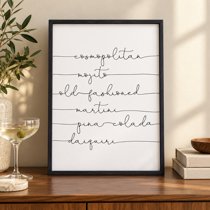 Cocktails Print — close lifestyle view, black oak frame