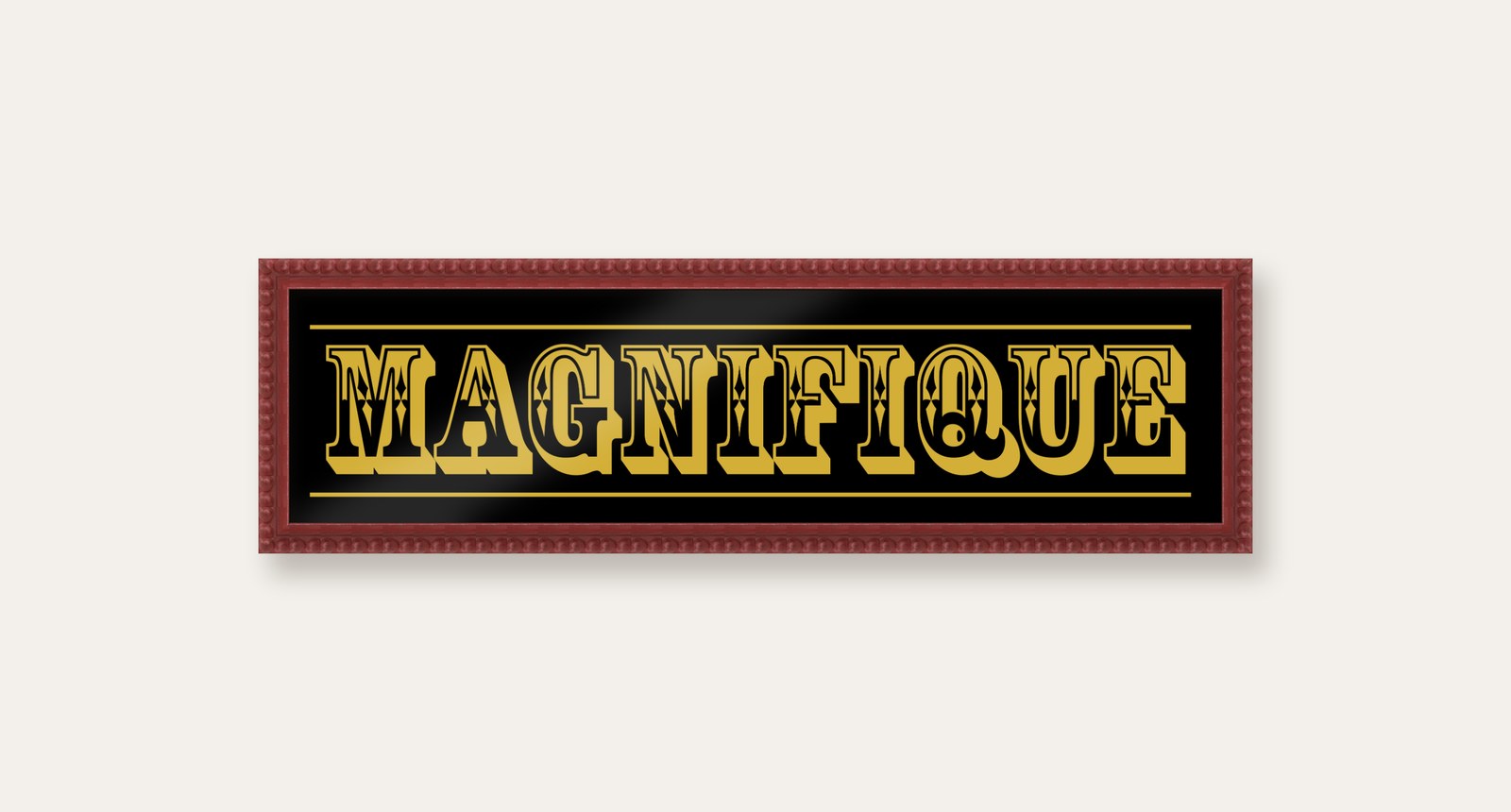 Magnifique panoramic print in a dark red bobbin frame
