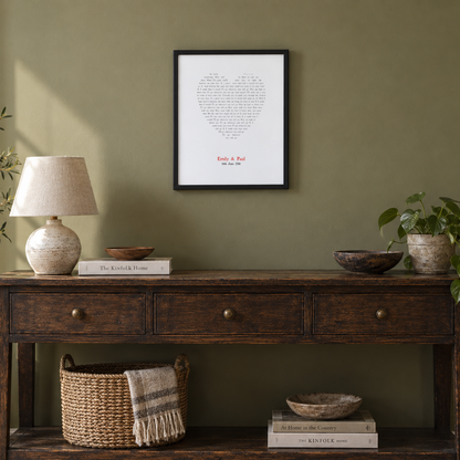 Personalised Heart Song Lyrics Print — wider lifestyle view