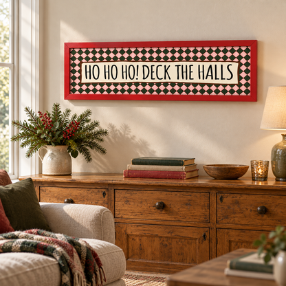 Ho Ho Ho! Deck The Halls Panoramic Print — lifestyle red 100x25