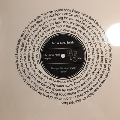 Customer photo — Personalised Vinyl Song Lyrics Record Print