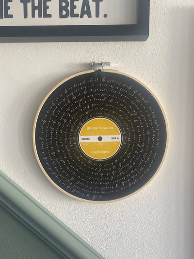 Customer photo — Personalised Song Lyrics Vinyl Record Cotton Canvas Circular Frame