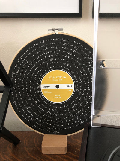 Customer photo — Personalised Song Lyrics Vinyl Record Cotton Canvas Circular Frame