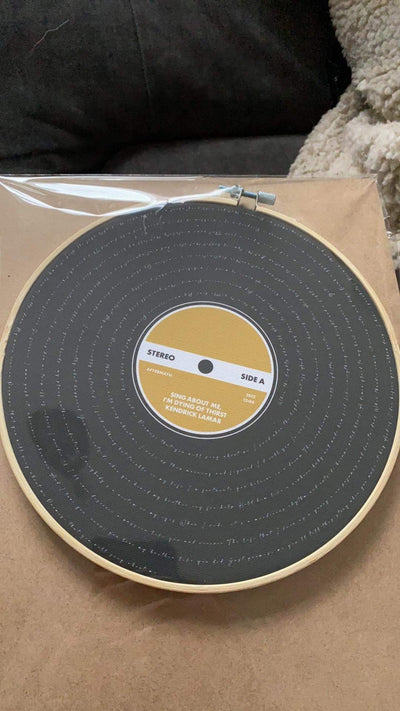 Customer photo — Personalised Song Lyrics Vinyl Record Cotton Canvas Circular Frame