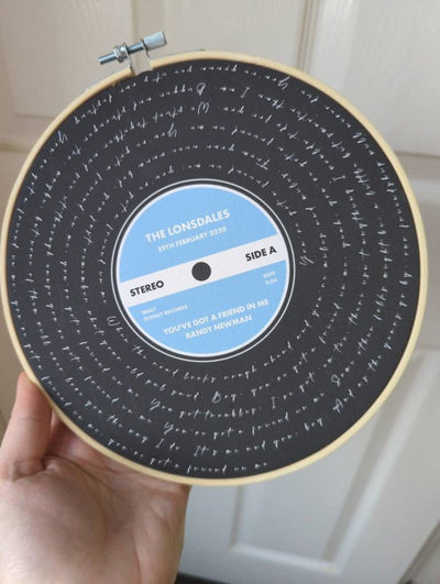 Customer photo — Personalised Song Lyrics Vinyl Record Cotton Canvas Circular Frame