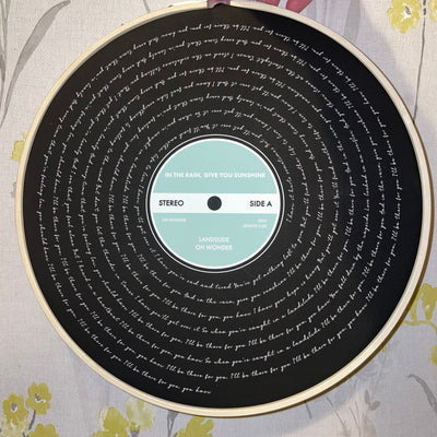 Customer photo — Personalised Song Lyrics Vinyl Record Cotton Canvas Circular Frame