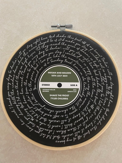 Customer photo — Personalised Song Lyrics Vinyl Record Cotton Canvas Circular Frame