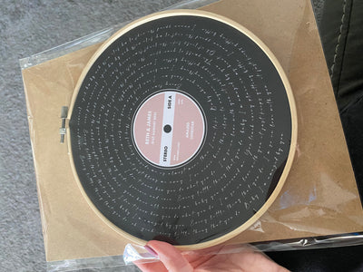 Customer photo — Personalised Song Lyrics Vinyl Record Cotton Canvas Circular Frame