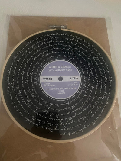 Customer photo — Personalised Song Lyrics Vinyl Record Cotton Canvas Circular Frame