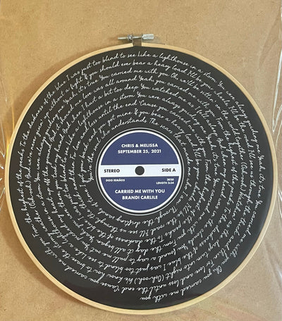 Customer photo — Personalised Song Lyrics Vinyl Record Cotton Canvas Circular Frame