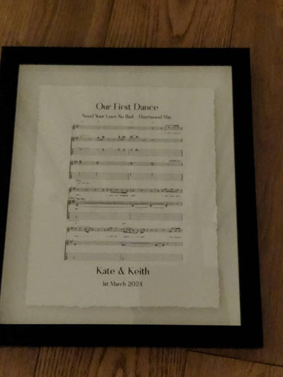 Customer photo — Personalised Sheet Music Handmade Sustainable Cotton Paper