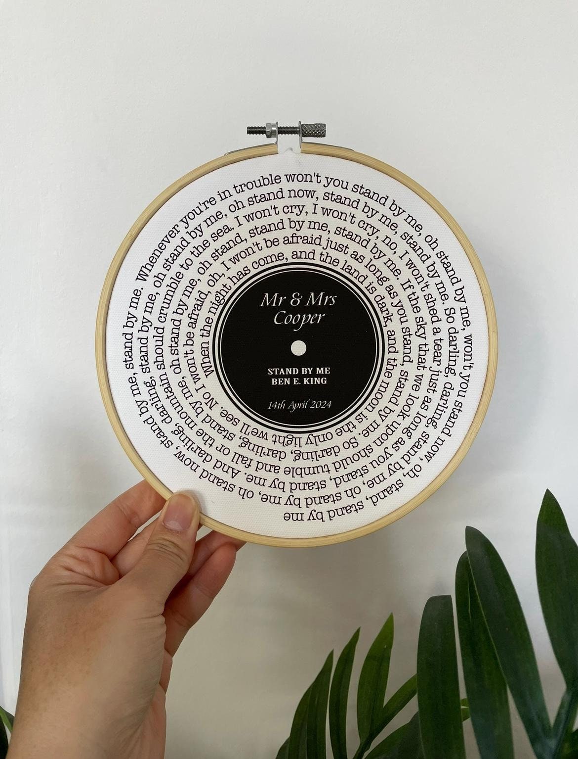 Vinyl Record Art Print | Personalised Favourite Song Lyrics | Cotton Canvas Circular Frame