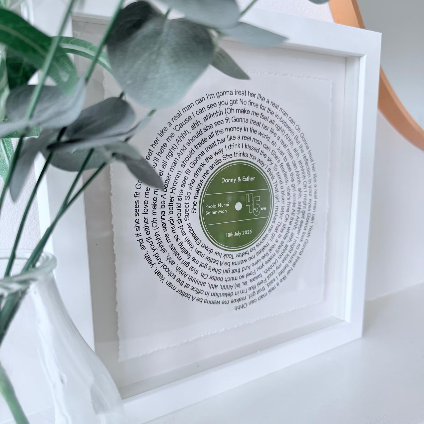 Personalised Song Lyrics Vinyl Record Float Mounted Frame