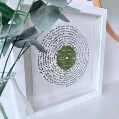 Personalised Song Lyrics Vinyl Record Float Mounted Frame