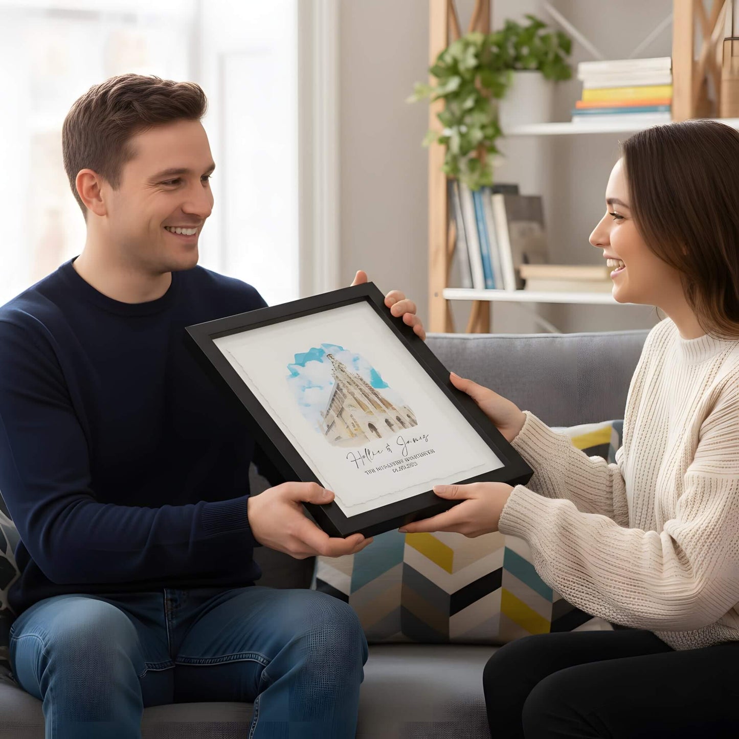 Personalised Wedding Venue Watercolour Print Float Mounted Frame