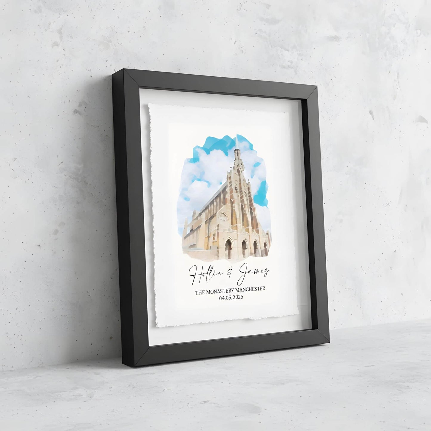 Personalised Wedding Venue Watercolour Print Float Mounted Frame