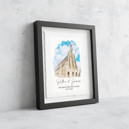 Personalised Wedding Venue Watercolour Print Float Mounted Frame