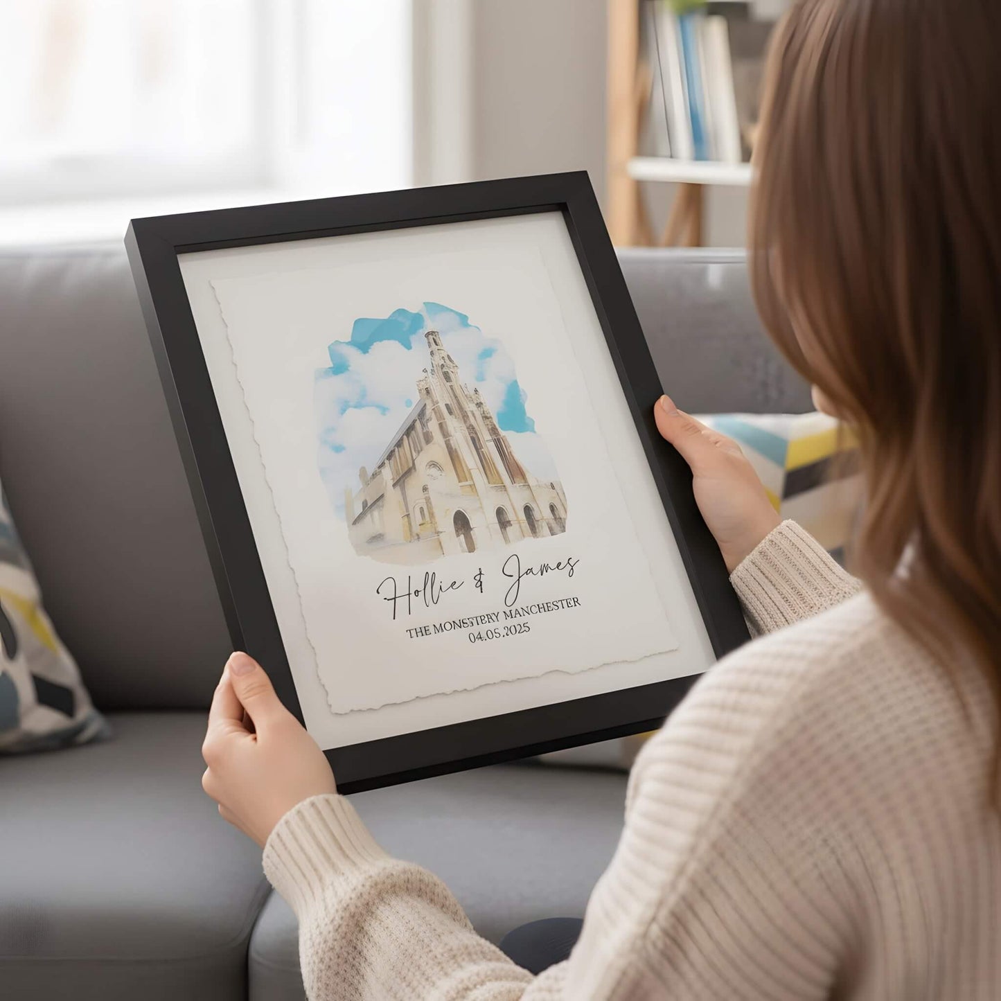 Personalised Wedding Venue Watercolour Print Float Mounted Frame