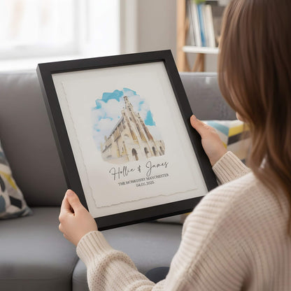 Personalised Wedding Venue Watercolour Print Float Mounted Frame