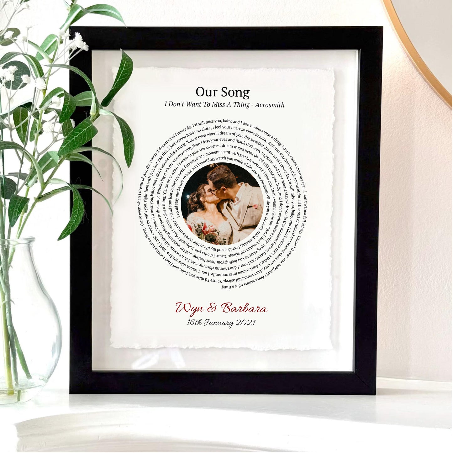Personalised Song Lyrics Photo Print Float Mounted Frame