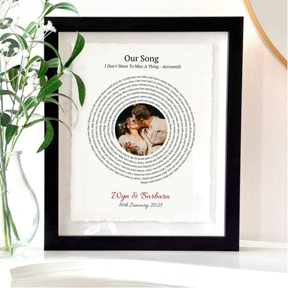 Personalised Song Lyrics Photo Print Float Mounted Frame