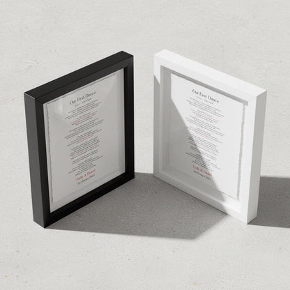 Personalised Wedding Song Lyrics Print Float Mounted Frame