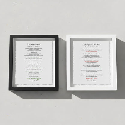 Personalised Wedding Song Lyrics Print Float Mounted Frame