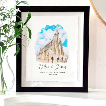 Personalised Wedding Venue Watercolour Print Float Mounted Frame