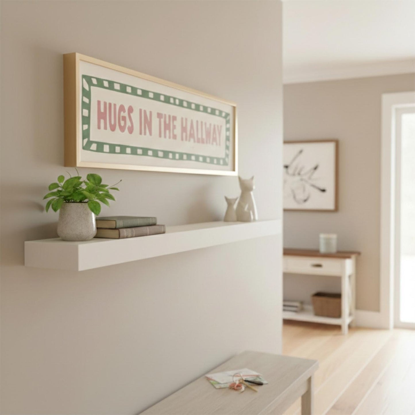 Hugs in The Hallway Panoramic Print | Funny Hallway Wall Art