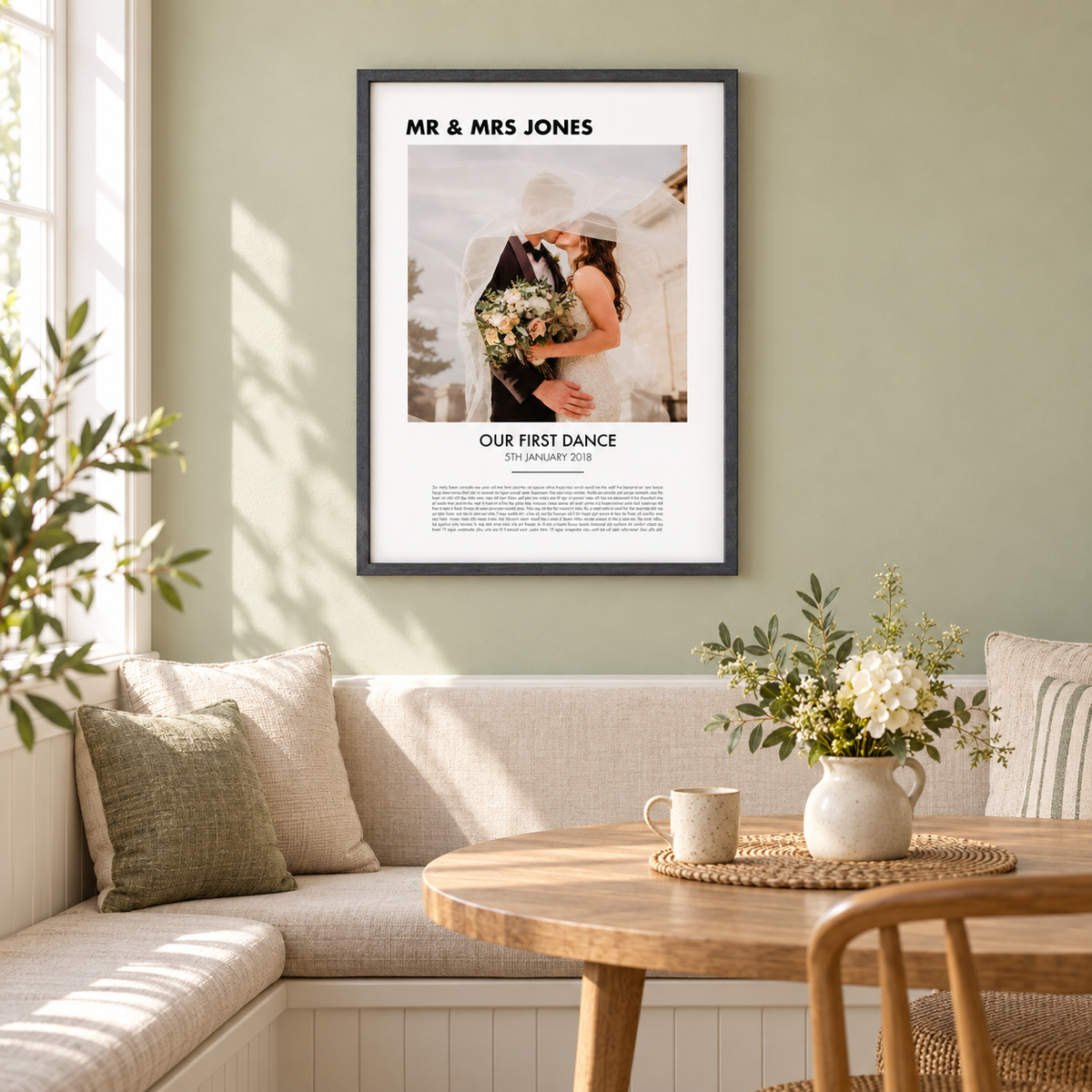Personalised Song Lyrics And Photo Printed On Cotton — wider lifestyle view