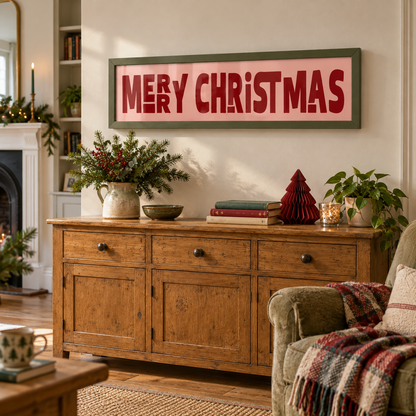 Merry Christmas Panoramic Print — lifestyle green 100x25