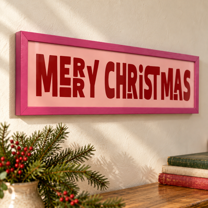 Merry Christmas Panoramic Print — angled pink detail