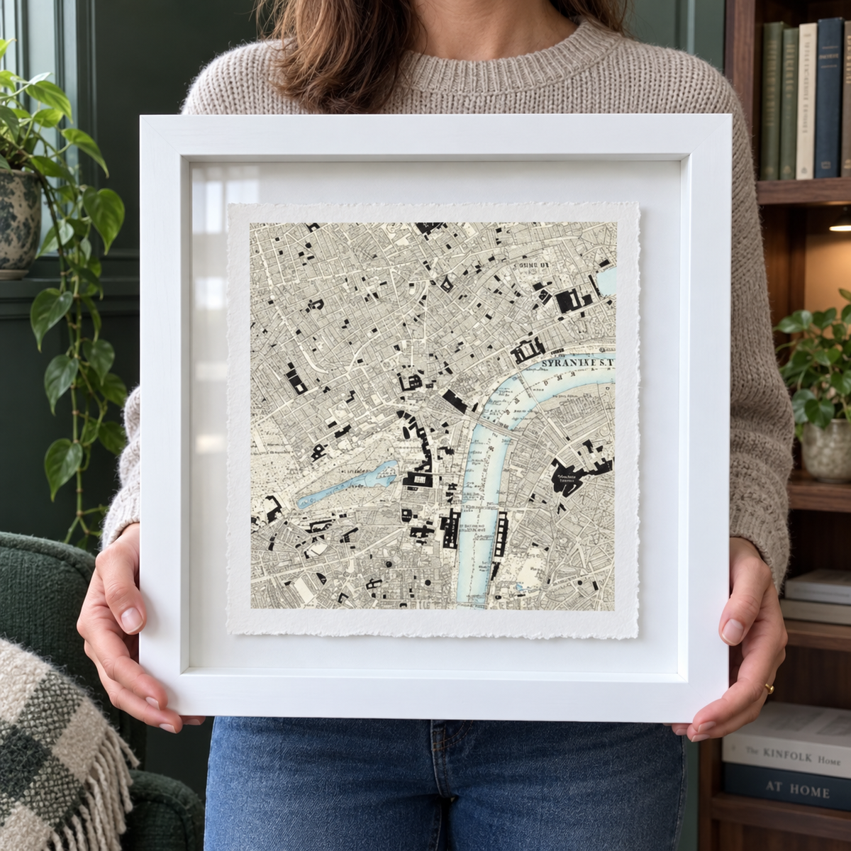 Personalised Old OS Map Print Float Mounted Frame — close lifestyle view