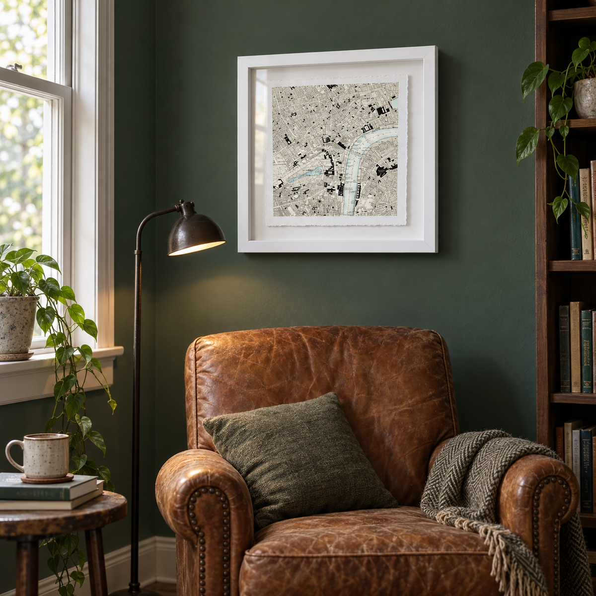 Personalised Old OS Map Print Float Mounted Frame — wider lifestyle view