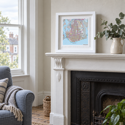 Personalised OS Map Print Float Mounted Frame - wider lifestyle view