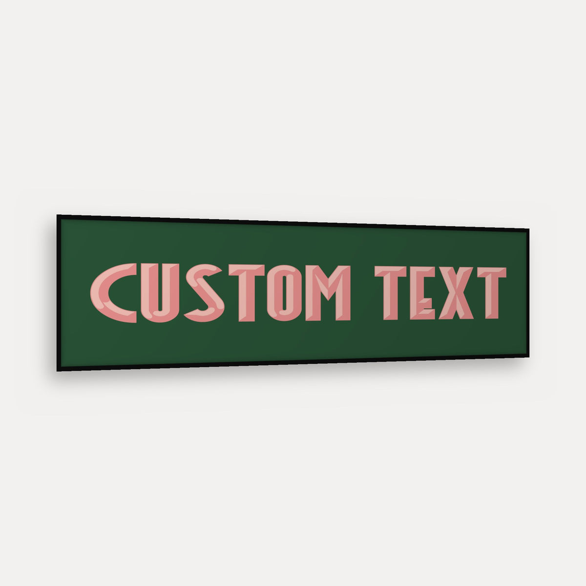 Personalised Art Deco panoramic print in a matt black frame, angled view