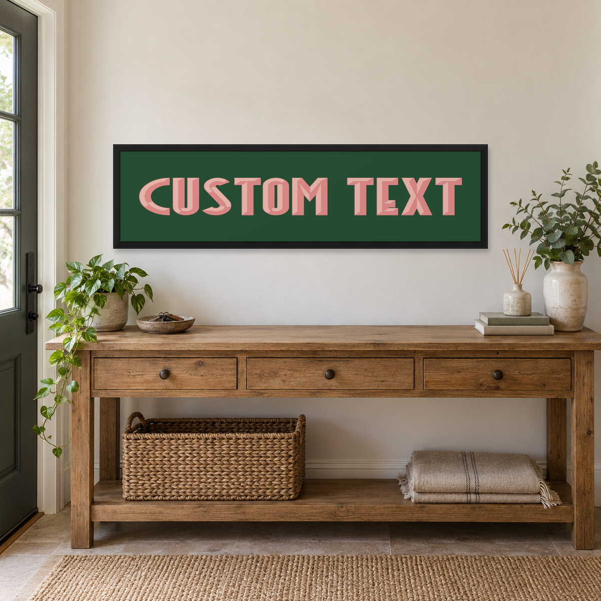 Personalised Art Deco Panoramic Print — wider room setting, matt black wood