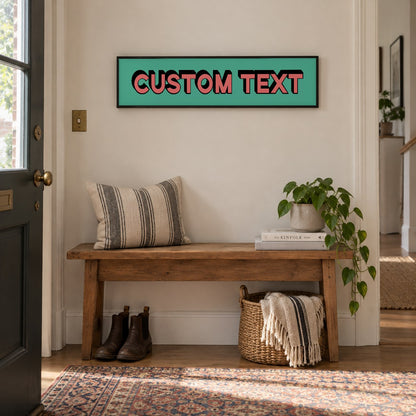 Personalised Bold Text panoramic print in a black frame in a room setting