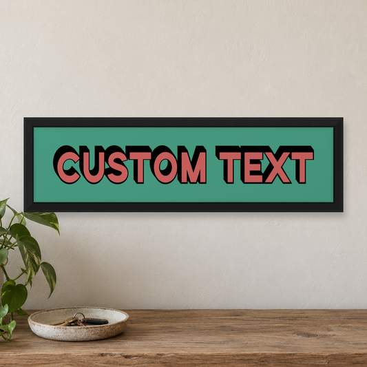 Personalised Bold Text Panoramic Print — close lifestyle view, matt black wood