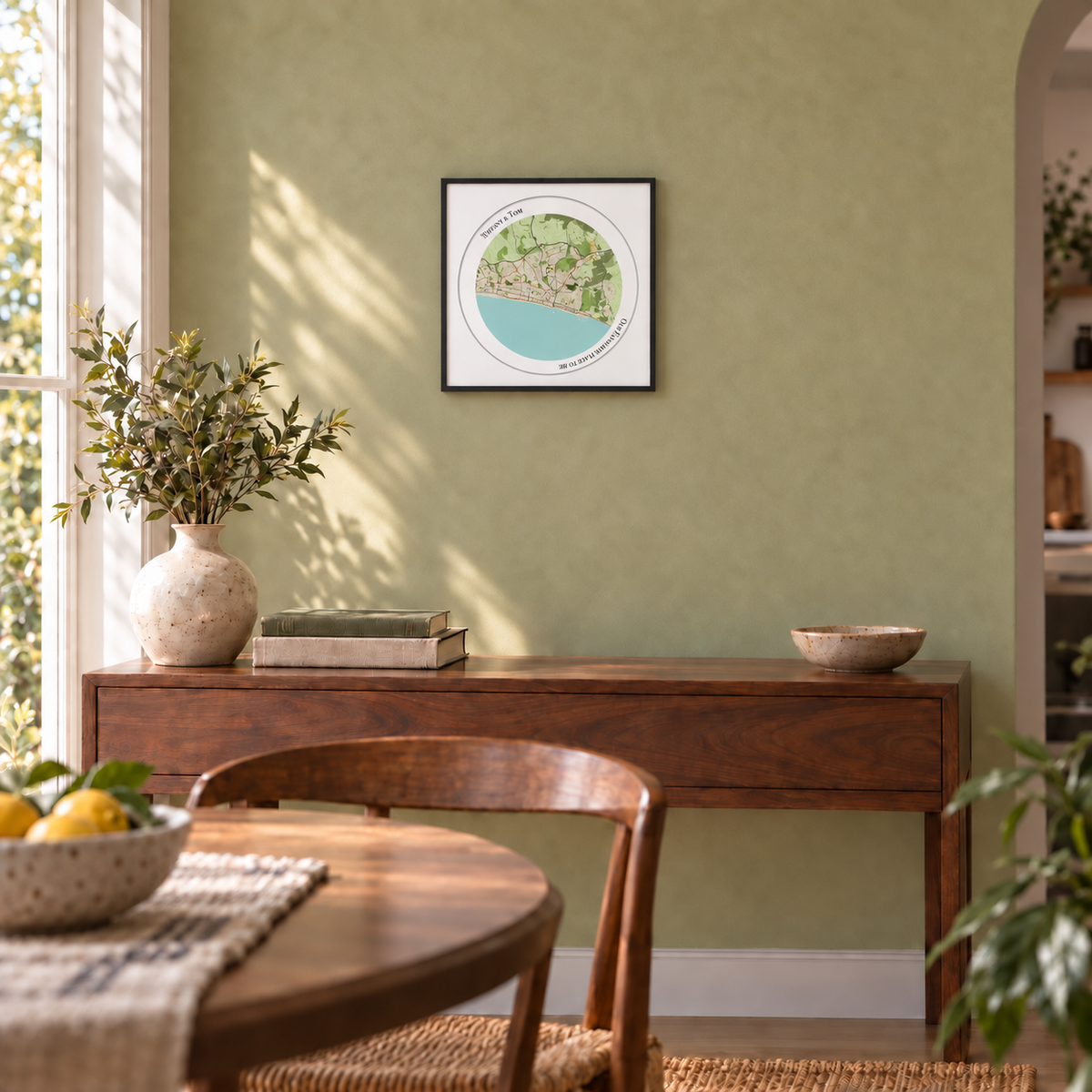 Personalised Circular Map Print — wider lifestyle view