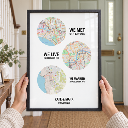 Personalised Couple Location Maps Print — close lifestyle view